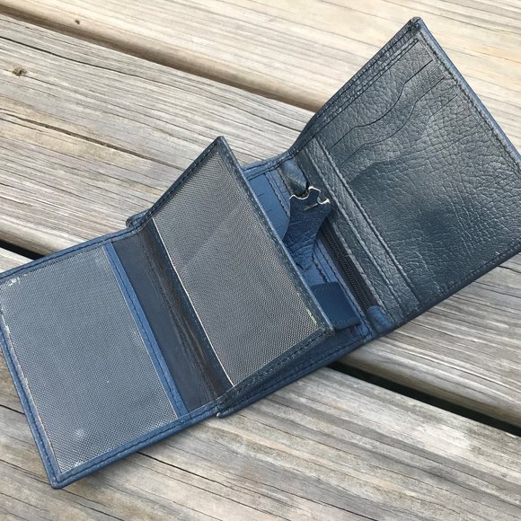 Blue Wallet Handmade Men Card Holder Purse Leather - Picture 5 of 12